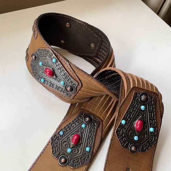 Vintage brown leather handcrafted belt
